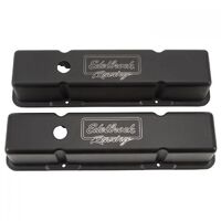 Edelbrock Valve Covers Victor Series Tall Aluminium Black Powdercoat Racing Logo For Chevrolet Small Block Pair EB41733