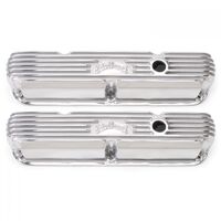 Edelbrock Valve Covers Classic Series Stock Aluminium Polished Finned Logo For Chrysler Small Block Pair EB4176