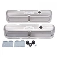 Edelbrock Valve Covers Stock Height Cast Aluminium Natural Ribbed Top with Logo For Chrysler Small Block Pair EB41769