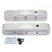 Edelbrock Valve Covers Classic Cast Aluminium Natural Ribbed with Logo Top For Dodge Small Block Magnum Pair EB41779