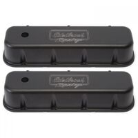 Edelbrock Valve Covers Victor Series Tall Aluminium Black Powdercoated Racing Logo For Chevrolet Big Block Pair EB41803