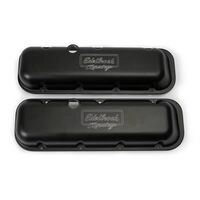 Edelbrock Valve Covers Victor Series Stock Height Aluminium Black Racing Logo For Chevrolet Big Block Pair EB41813