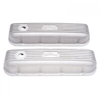 Edelbrock Valve Covers Classic Cast Aluminium Natural Ribbed with Logo Top For Chevrolet Big Block Pair EB41859