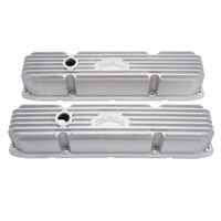 Edelbrock Valve Covers Classic Series Stock Aluminium Satin Finned Logo For Chrysler Big Block Pair EB41929