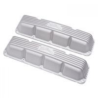 Edelbrock Valve Covers Classic Low-profile Cast Aluminium Natural Ribbed with Logo Top For Jeep V8 Pair EB41999