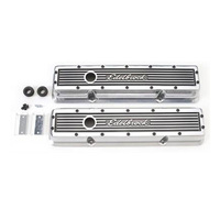 Edelbrock Valve Covers Elite Series Stock Height Aluminium Polished Ribbed Logo For Chevrolet Small Block Pair EB4248