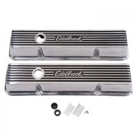 Edelbrock Valve Covers Elite II Series Low-profile Cast Aluminium Polished Logo For Chevrolet Small Block Pair EB4262