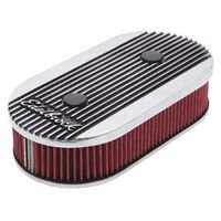 Edelbrock Air Cleaner Assembly Elite II Series Oval Dual Quad Red Cotton Gauze Pro-Charge Stripe Polished Each EB4272