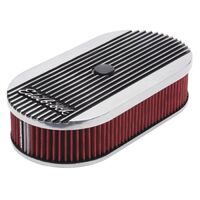 Edelbrock Air Cleaner Assembly Elite II Series Oval Single Carb Red Cotton Gauze Pro-Charge Stripe Polished Each EB4273