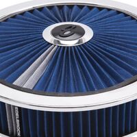 Edelbrock Air Cleaner Assembly Pro-Flo Round 14 in. Blue Cotton Gauze Pro-Charge Stripe Chrome Trim Each EB43661