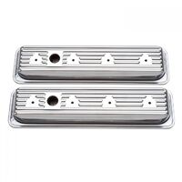 Edelbrock Valve Covers Signature Series Centerbolt Low-profile Steel Chrome For Chevrolet 305 350 Pair EB4446