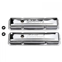 Edelbrock Valve Covers Signature Series Stock Height Steel Chrome Logo For Chevrolet Small Block Pair EB4449