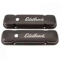 Edelbrock Valve Covers Signature Series Stock Height Steel Black Powdercoated No Baffles For Pontiac V8 Pair EB4453