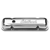 Edelbrock Valve Covers Signature Series Stock Height Steel Chrome Logo No Baffles For Pontiac V8 Pair EB4456