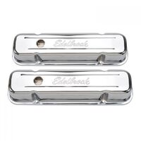 Edelbrock Valve Covers Signature Series Tall Perimeter Bolt Mount Steel Chrome Logo For Pontiac V8 Pair EB4457