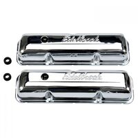 Edelbrock Valve Covers Signature Series Stock Height Steel Chrome Logo For Ford FE Big Block Pair EB4462