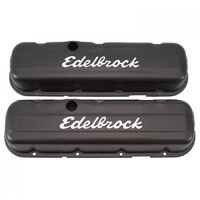 Edelbrock Valve Covers Signature Series Stock Height Steel Black Powdercoat Logo For Chevrolet Big Block Pair EB4483