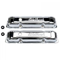 Edelbrock Valve Covers Signature Series Stock Height Steel Chrome Logo Mopar Big Block Pair EB4491