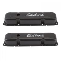 Edelbrock Valve Covers Signature Series Stock Height Steel Black Powdercoat Logo Mopar Big Block Pair EB4493