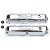 Edelbrock Valve Covers Signature Series Stock Height Steel Chrome Logo Mopar Small Block Pair EB4495