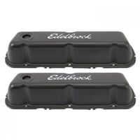 Edelbrock Valve Covers Signature Series Stock Height Steel Black Logo For Ford 260 289 302 351W Pair EB4603