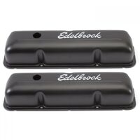 Edelbrock Valve Covers Signature Series Stock Height Steel Black Powdercoat Logo For Ford FE Big Block Pair EB4623