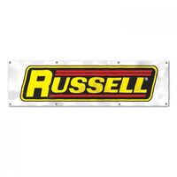 Edelbrock Banner Vinyl White Background Russell Logo 27 in. Width 96 in. Length Each EB600290