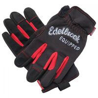 Edelbrock Gloves Mechanics Single Layer Black with Red Large Equipped Logo in White Pair EB9138