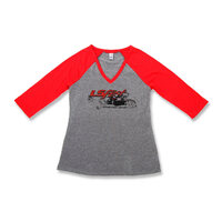 Holley T-Shirt Long Sleeve V-Neck Baseball Cotton Ladies' Medium Red/Gray HL10109-MDHOL