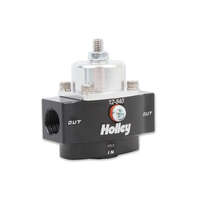 Holley Fuel Pressure Regulator HP Billet 4 1/2 to 9 psi. Female 3/8 in. NPT Inlet/Two Outlets Black/Clear HL12-840