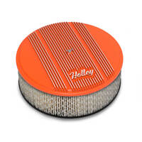 Holley Air Cleaner 14 in. Dia. 4 inch Height White Paper Factory Orange Cast Aluminum w/ Script Logo HL120-128