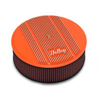 Holley Air Cleaner 14 in. Dia. 4 inch Height Red Washable Factory Orange Cast Aluminum w/ Script Logo HL120-129