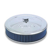 Holley Air Cleaner 14 in. Dia. 3 in. Height Blue Washable Chrome Stamped Steel HL120-146