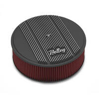 Holley Air Cleaner 14 in. Dia. 4 inch Height Red Washable Satin Black Machined Cast Aluminum HL120-157