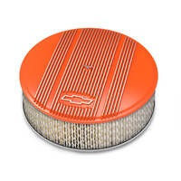 Holley Air Cleaner 14 in. Dia. 4 in. Height White Paper Factory Orange Cast Aluminum w/ GM Bowtie Logo HL120-169