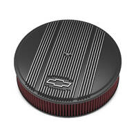 Holley Air Cleaner 14 in. Dia. 3 in. Height Red Washable Satin Black Machined Cast Aluminum w/ GM Bowtie Logo HL120-172