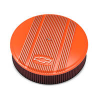 Holley Air Cleaner 14 in. Dia. 3 in. Height Red Washable Factory Orange Cast Aluminum w/ GM Bowtie Logo HL120-176