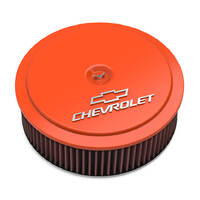 Holley Air Cleaner 14 in. Dia. 4 in. Height Red Washable Factory Orange Cast Aluminum w/ GM Bowtie Logo HL120-225