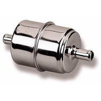 Holley Fuel Filter Inline Chrome Steel 3/8 in. Hose Barb Inlet and Outlet HL162-523