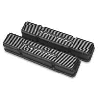 Holley Valve Cover Vintage Series GM Licensed 3.3 in. Height Small Block Chevrolet Cast Aluminum Satin Black Machined Pair HL241-108