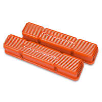 Holley Valve Cover Vintage Series GM Licensed 3.3 in. Height Small Block Chevrolet Cast Aluminum Factory Orange Pair HL241-109