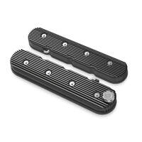 Holley Valve Cover Vintage Series Finned Tall Height GM LS Engines Cast Aluminum Satin Black Machined Pair HL241-140