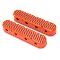 Holley Valve Cover Finned 3.75 in. Height GM LS Engines Cast Aluminum Factory Orange Pair HL241-183