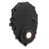 Holley Vortec/Small Block Timing Chain Cover w/o Crank Sensor provision Black Finish w/ logo (Carb) HY21151