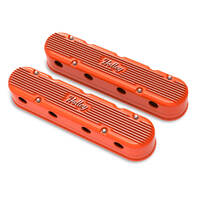 Holley Valve Cover Vintage Series 3.75 in. Height GM LS Engines Cast Aluminum Factory Orange Pair HY241173