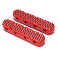 Holley Valve Cover Finned 3.75 in. Height GM LS Engines Cast Aluminum Gloss Red Pair HY241184