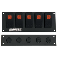 Moroso Flat Surface Mount Switch Panel, 2.488" x 6.695" Includes 5 Accessory Switches With Separate Circuit Breakers, 20 Amps Each