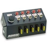 Moroso Switch Panel Aluminium Black 7in. Wide 4in. Tall Fused Lighted 1 Push Button 5 Toggle Switches Each