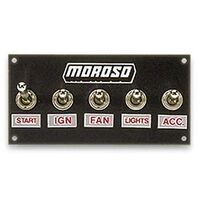 Moroso Switch Panel Aluminium Black 5in. Wide 2.5in. Tall 5 Toggle Switches Each