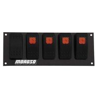 Moroso Switch Panel Aluminium Black 6.695in. Wide 2.488in. Tall No Breakers Lighted 5 Rocker Switches Each